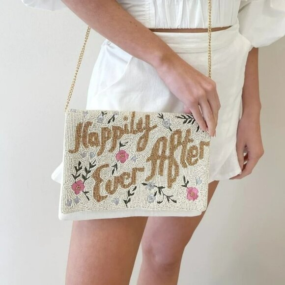 Handbags - Happily Ever After Beaded Clutch Crossbody Purse Bridal Shower Wedding Gift NWT